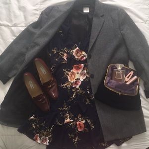 Navy ruffle floral slip dress